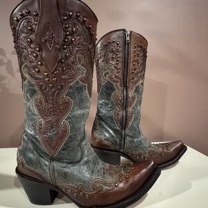 Corral Turquoise and Brown Handcrafted Boots